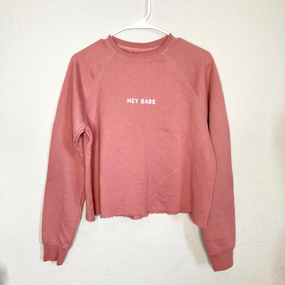 Brunette The Label Hey Babe Raw Hem Sweatshirt Pink XS/S - Picture 3 of 5